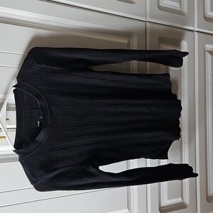 aerie Black Ribbed Long-Sleeve Crewneck Top